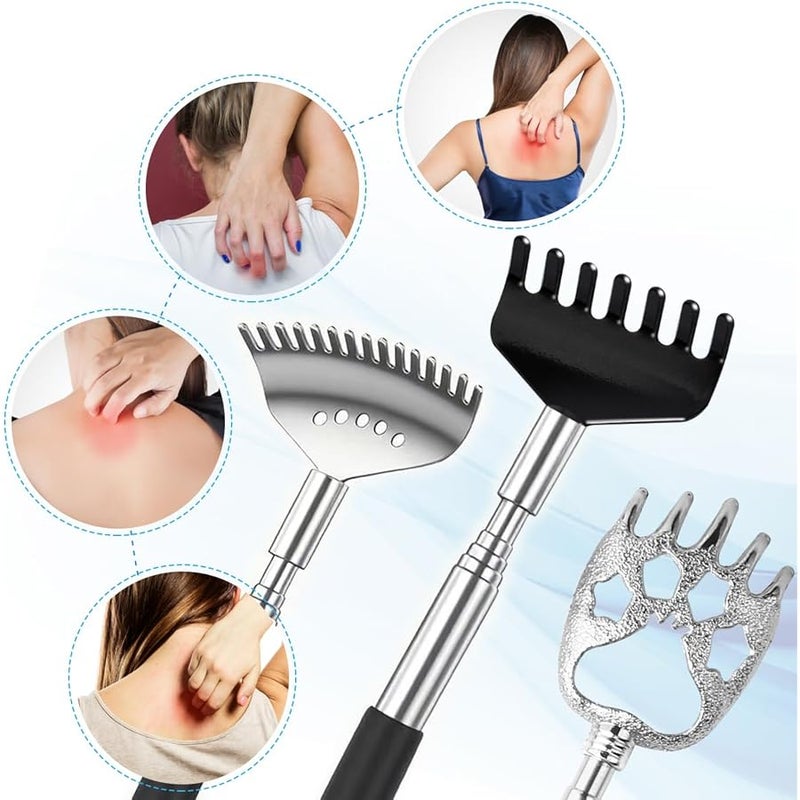 Yeipis 3 Pack Different Back Scratcher Metal Portable Telescoping with Rubber Handles, Extendable Back Massager Tool with Beautiful Box, Stocking Stuffers for Men Women Kids Adults (Black) - Image 2