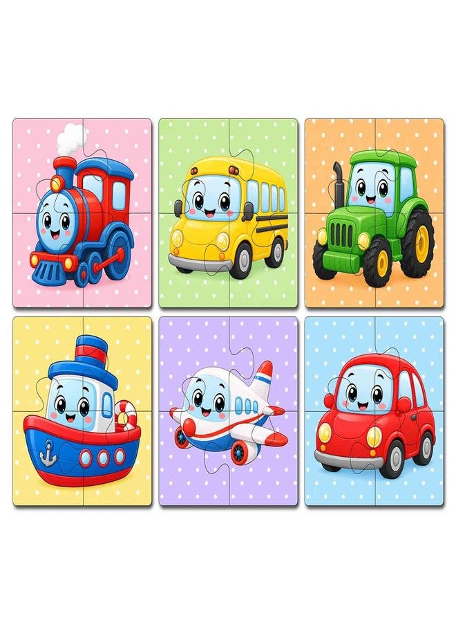 Tinywalk Wooden Jigsaw Puzzle Set of 6 for Kids Age 2-6 Years | Pack of 6 Puzzles with 4 Pieces Each | Toddler Learning Educational Toy | Mixed Themes Puzzle for Boys & Girls (Vehicle) - Image 1