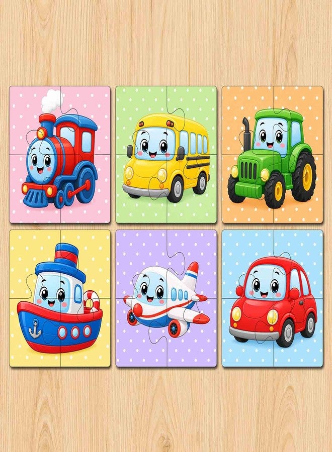 Tinywalk Wooden Jigsaw Puzzle Set of 6 for Kids Age 2-6 Years | Pack of 6 Puzzles with 4 Pieces Each | Toddler Learning Educational Toy | Mixed Themes Puzzle for Boys & Girls (Vehicle) - Image 3
