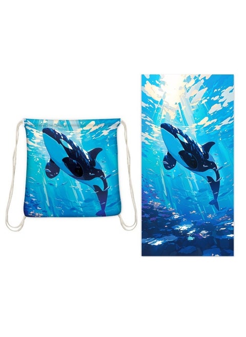Microfiber drawstring beach bag two-in-one beach towel backpack printed beach bag multifunctional backpack