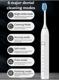 MAANGE Electric Toothbrush with 10 Brush Heads and Travel Case, Ultra Sonic Motor Toothbrush, 6 Modes and Built-in 2-Minute Smart Timer for Adults and Teenagers (White)  - Image 2