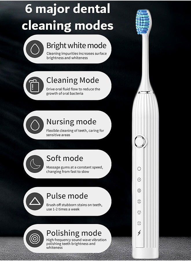 MAANGE - Electric Toothbrush with 10 Brush Heads and Travel Case, Ultra Sonic Motor Toothbrush, 6 Modes and Built-in 2-Minute Smart Timer for Adults and Teenagers (White) - Image 1