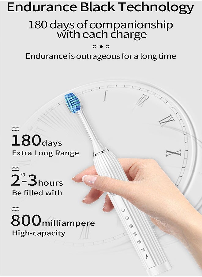 MAANGE - Electric Toothbrush with 10 Brush Heads and Travel Case, Ultra Sonic Motor Toothbrush, 6 Modes and Built-in 2-Minute Smart Timer for Adults and Teenagers (White) - Image 1