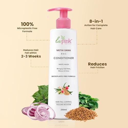 La Pink Methi Dana 8-in-1 Hair Conditioner for Hair Fall Control & Damage Repair | Boosts Volume with Hibiscus, Bhringraj, Indian Bay Leaf & Onion | Sulphate-Free | For Men & Women | 250 ml - Image 2