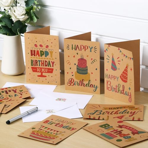 Lemosae 200 Set Unique Happy Birthday Card Bulk with Envelope and Sticker Blank Greeting Card Large 5 x 7 Inch Suitable for Office Kids Women Men, 20 Styles(Retro Style) - Image 4