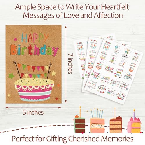 Lemosae 200 Set Unique Happy Birthday Card Bulk with Envelope and Sticker Blank Greeting Card Large 5 x 7 Inch Suitable for Office Kids Women Men, 20 Styles(Retro Style) - Image 2