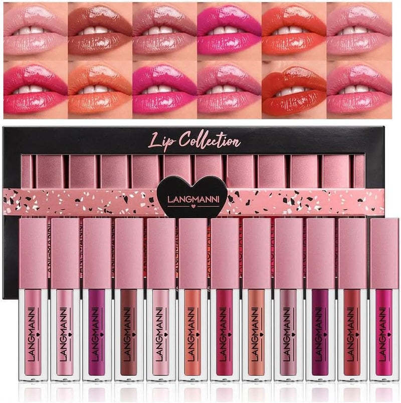 Dulele 12 Colors Watery Liquid Lipstick Set Moisturizing Hydrating and Nourishing Colored Lip Gloss High Pigment Lip Tint Stain with Gift Box