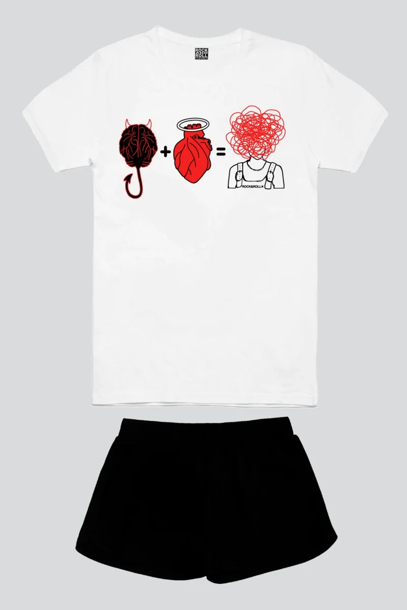 روك اند رول Mixed White Short Sleeve Women's Shorts Set