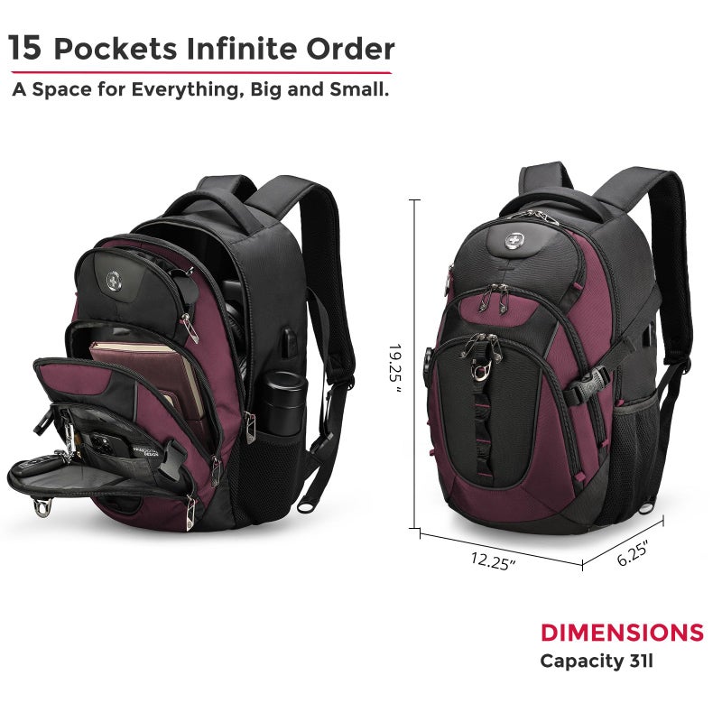 Swissdigital Design Laptop Backpack with USB Charging Port, Travel Backpack Fits 15.6 inches Computer, 31L College School Backpack for Women, Angola red/Black | SD803-44 - Image 4