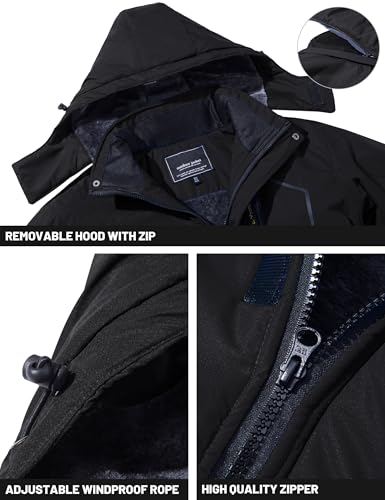 TACVASEN Mens Ski Jacket - Warm Fleece Winter Coat with Water Resistant Raincoat and Hooded Black - Image 4