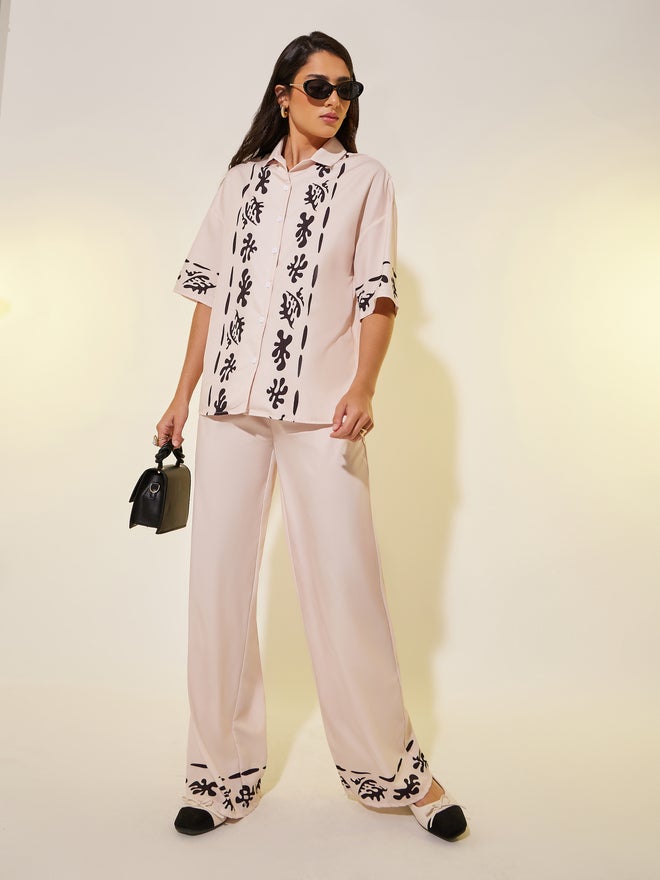Take Two Take Two Placement Print Short Sleeve Shirt and Pants Co-Ords - Image 1