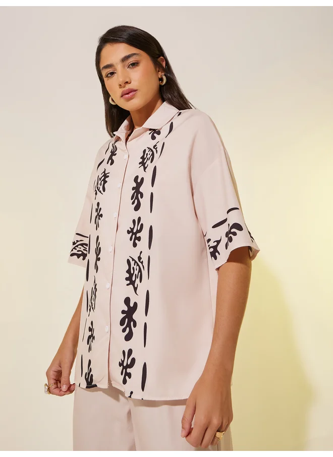 Take Two Take Two Placement Print Short Sleeve Shirt and Pants Co-Ords