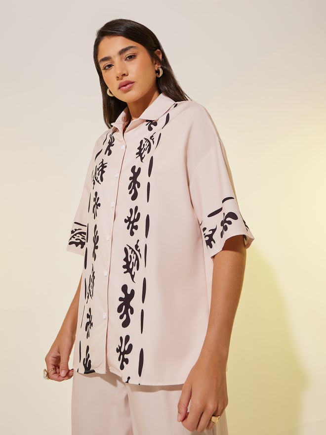 Take Two Take Two Placement Print Short Sleeve Shirt and Pants Co-Ords - Image 2