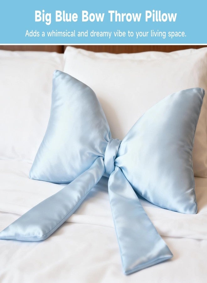 Homaisson Big Blue Bow Throw Pillow, Satin Breathable Neck Support Cushion, Smooth Encased Soft Filling, Decorative Bow Shaped Pillow for Enhanced Room Ambiance, 23.6×13.8" - Image 3