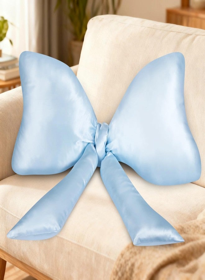 Homaisson Big Blue Bow Throw Pillow, Satin Breathable Neck Support Cushion, Smooth Encased Soft Filling, Decorative Bow Shaped Pillow for Enhanced Room Ambiance, 23.6×13.8" - Image 1