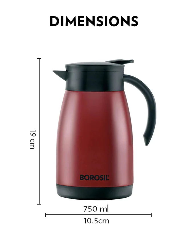 بوروسيل إبريق شاي ستانلس ستيل مفرغ أحمر ٧٥٠ مل