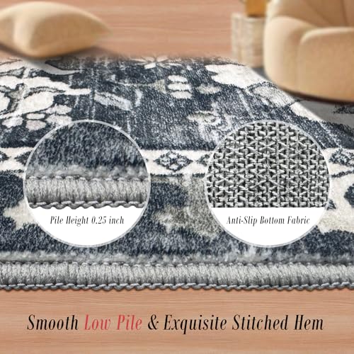RUGSURE 5x7 Washable Area Rugs - Perfect Resistant Rug for Living Room, Bedroom, Kids Room, Nursery - Stain & Water Resistant Non-Slip, Pet & Child Friendly, Vintage Tribal Area Rugs (Grey, 5'x7') - Image 3