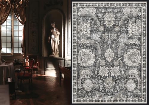 RUGSURE 5x7 Washable Area Rugs - Perfect Resistant Rug for Living Room, Bedroom, Kids Room, Nursery - Stain & Water Resistant Non-Slip, Pet & Child Friendly, Vintage Tribal Area Rugs (Grey, 5'x7') - Image 2