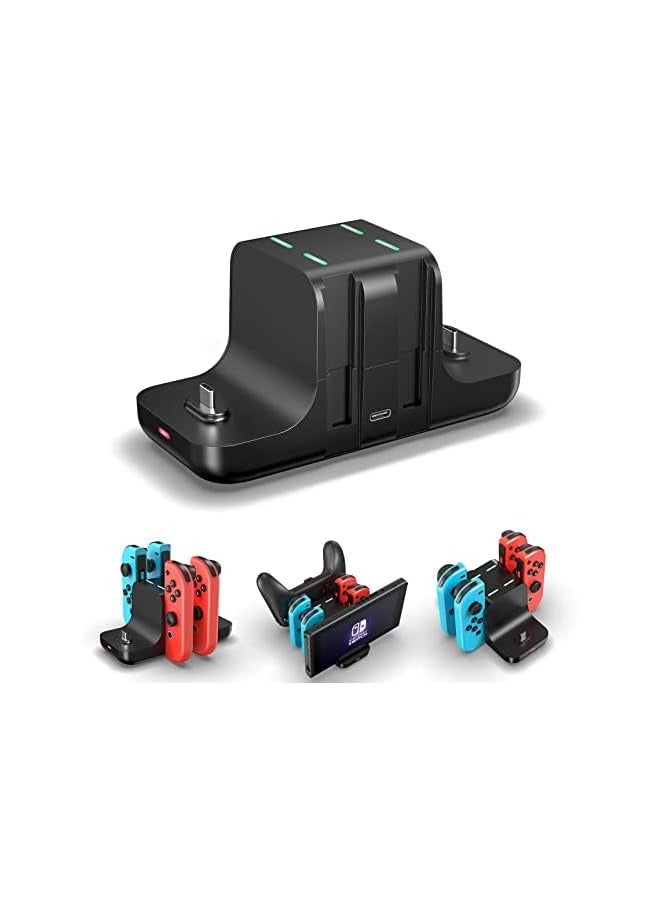 PROMASS 6 in 1 Controller Charger for Nintendo Switch, Type-C USB 2.0 Switch Charging Dock Stand Station for Joy-Con & Controllers, Portable LED Display Charger Docking for Switch - Image 1