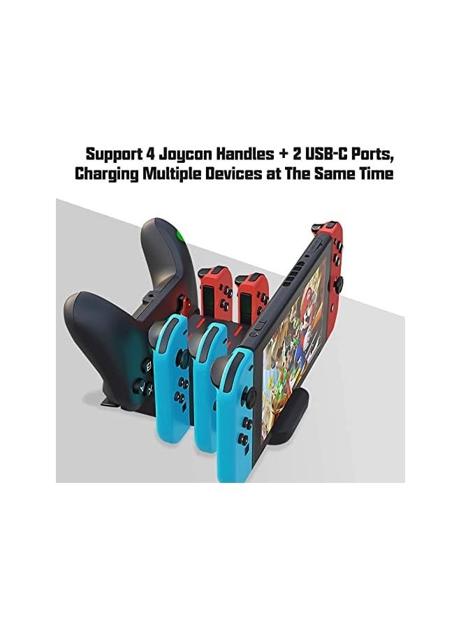PROMASS 6 in 1 Controller Charger for Nintendo Switch, Type-C USB 2.0 Switch Charging Dock Stand Station for Joy-Con & Controllers, Portable LED Display Charger Docking for Switch - Image 3