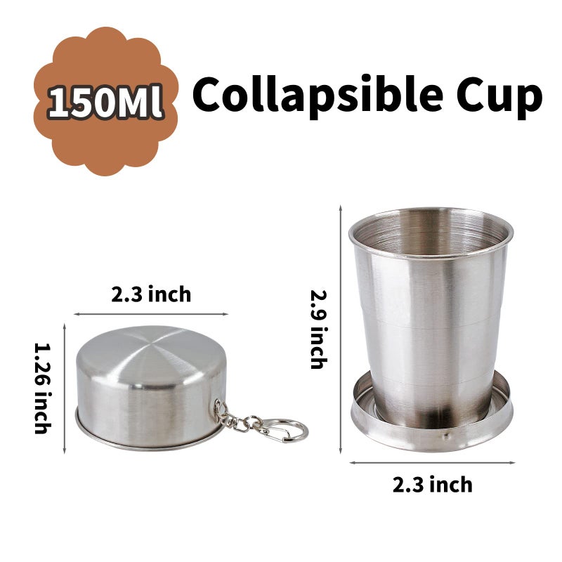 Litoexpe 5oz Collapsible Travel Cup With Keychain, Stainless Steel Folding Camping Cup Portable Drinking Mug For Hiking, Picnic and other Outdoor Activities, 150ml - Image 2