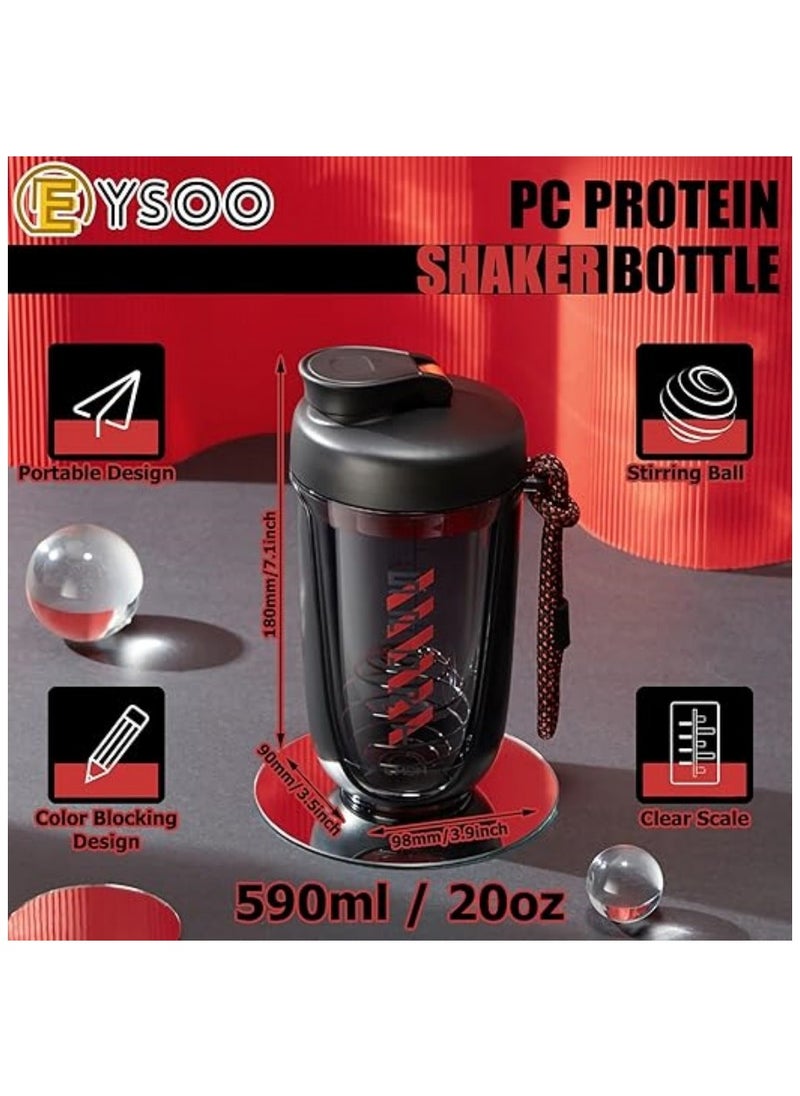 EYSOO - Protein Shaker Bottle 20 oz Protein Shaker Cup Shaker Bottle for Protein Mixes Leakproof Shaker BPA Free Protein Shaker with Blender Ball for Gym Fitness (Black) - Image 1