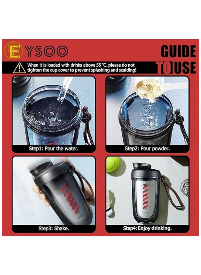 EYSOO - Protein Shaker Bottle 20 oz Protein Shaker Cup Shaker Bottle for Protein Mixes Leakproof Shaker BPA Free Protein Shaker with Blender Ball for Gym Fitness (Black) - Image 1