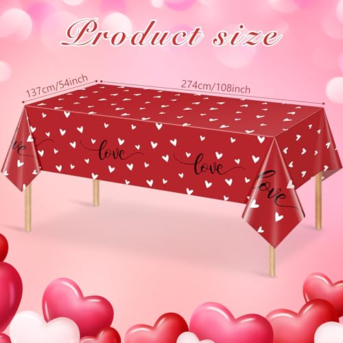 Jectivs 3Pack Valentine's Party Decorations,Disposable Red Love Hearts Tablecloths Rectangular Plastic Table Cover for Birthday Anniversary Engagement Weeding Valentine's Party Supplies, 54x108 Inch - Image 2