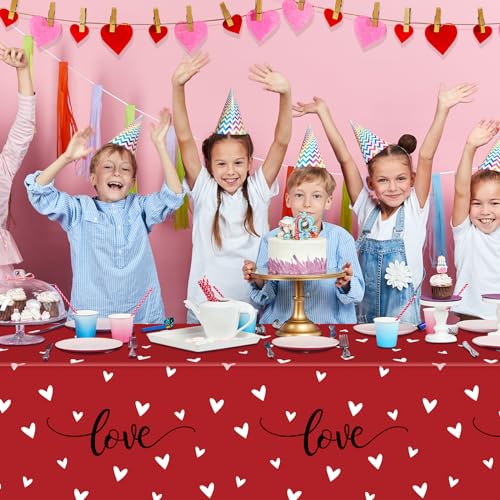 Jectivs 3Pack Valentine's Party Decorations,Disposable Red Love Hearts Tablecloths Rectangular Plastic Table Cover for Birthday Anniversary Engagement Weeding Valentine's Party Supplies, 54x108 Inch - Image 5