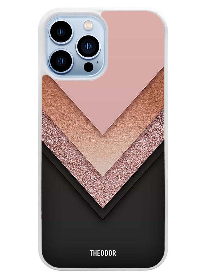 Theodor Protective Case Cover For APPLE IPHONE 14 Pro Black Golden & Pink(White Bumper) - Image 1