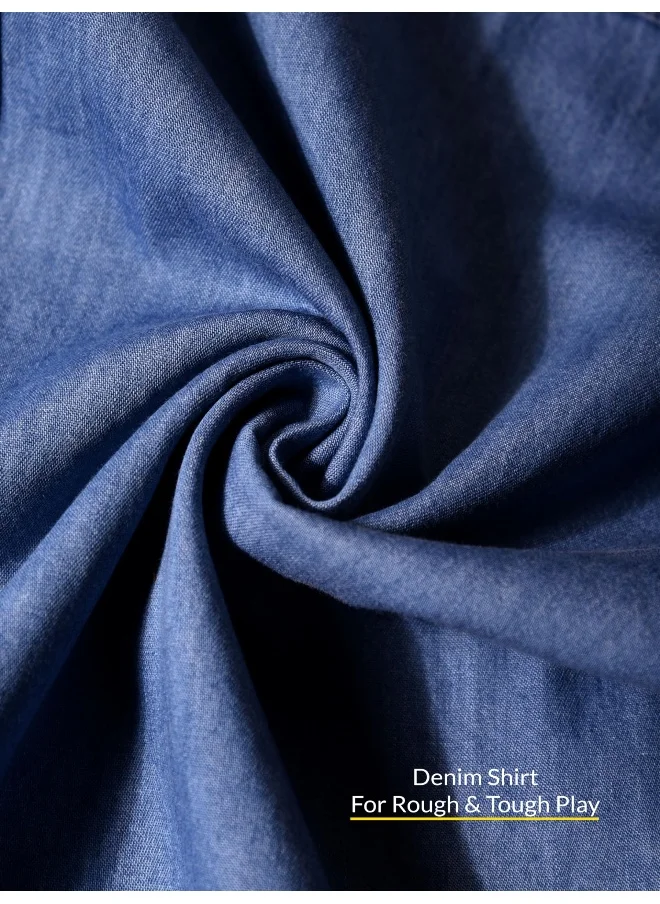 Beyoung Dark Blue Single Pocket Denim Shirt for Men
