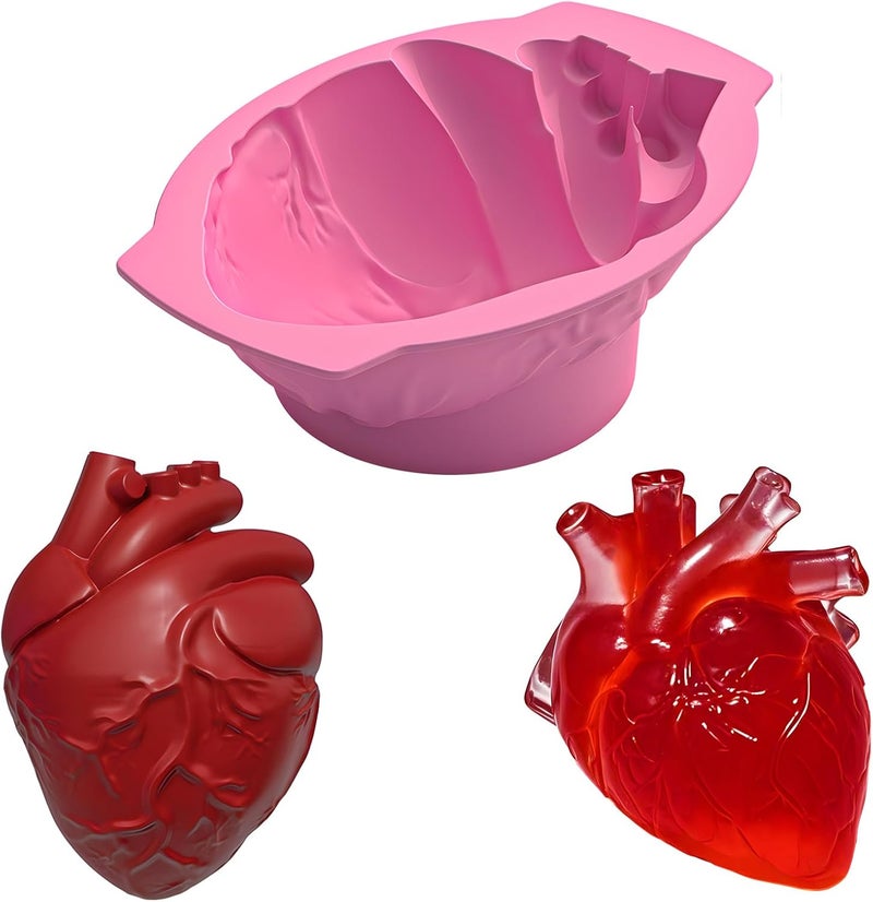 Apiocmy Halloween Silicone Molds - Heart Jello Mold with Support Base, 3D Realistic Silicone Human Heart Gelatin Mold Deep Halloween Baking Pan for Halloween Cakes, Breakable Chocolate, Jelly or Pudding - Image 1