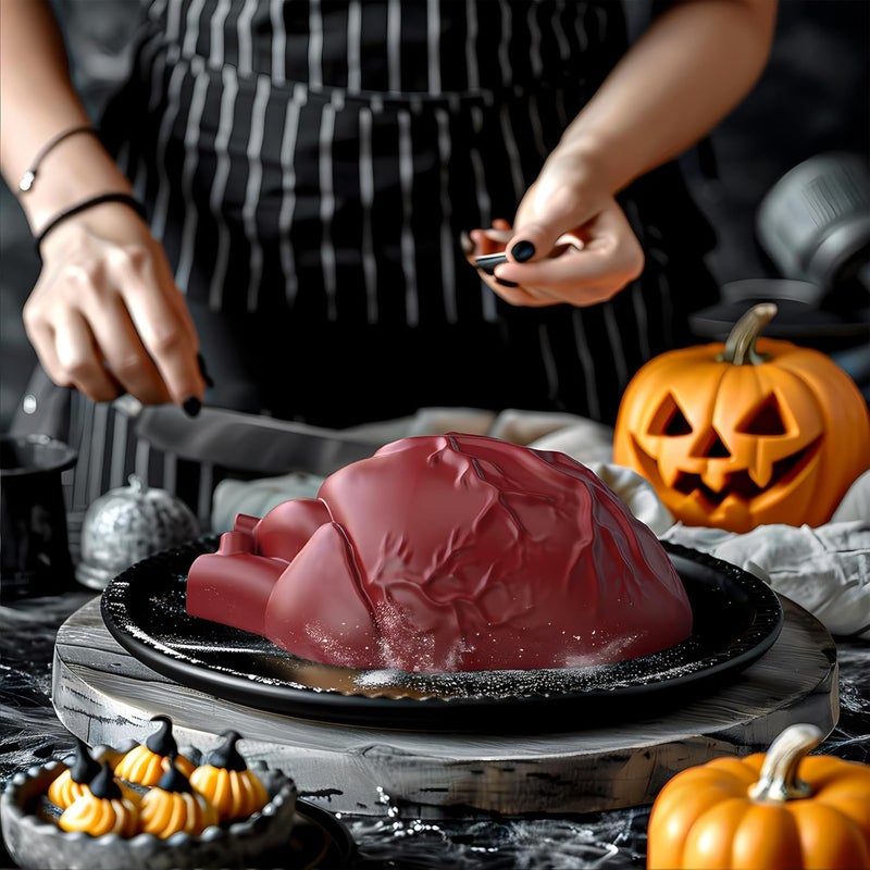 Apiocmy Halloween Silicone Molds - Heart Jello Mold with Support Base, 3D Realistic Silicone Human Heart Gelatin Mold Deep Halloween Baking Pan for Halloween Cakes, Breakable Chocolate, Jelly or Pudding - Image 2
