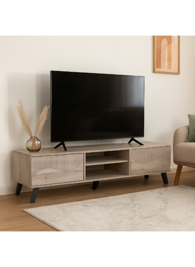 بيتي طاولة تلفزيون أنيقة من الخشب الماليزي 160 سم مع 2 ادراج وارفف - لون خشبي مقاس ( 40 × 160 × 45 ) سم - Image 1