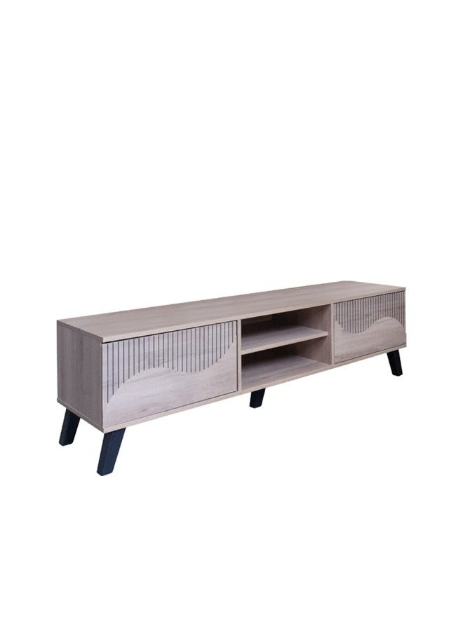 بيتي طاولة تلفزيون أنيقة من الخشب الماليزي 160 سم مع 2 ادراج وارفف - لون خشبي مقاس ( 40 × 160 × 45 ) سم - Image 5