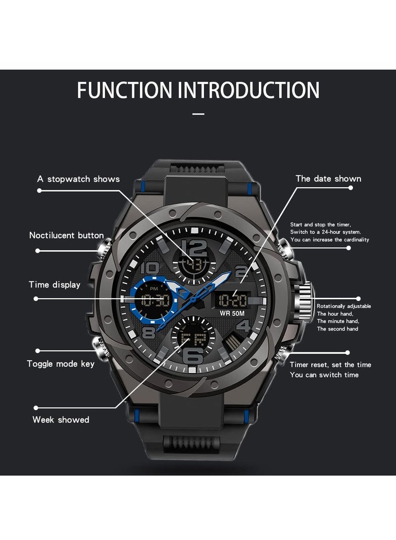 Captaintech Men's Dual Display Waterproof Tactical Sports Watch, Outdoor Electronic Analog Timepiece for Active Lifestyle - Image 3