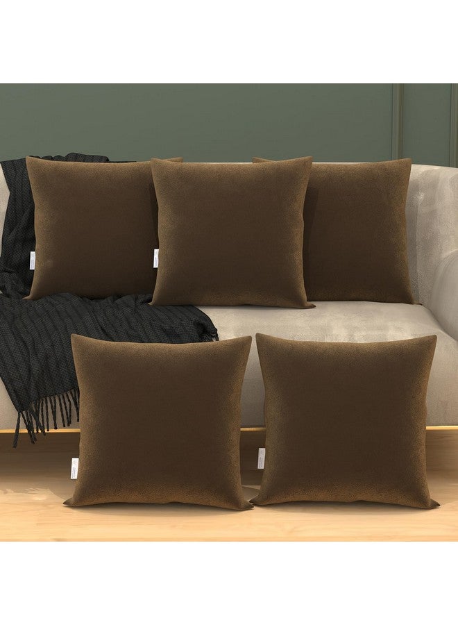 MY ARMOR Velvet Cushion Covers Set of 5-18 x 18 Inches, Soft & Luxurious Decorative Cushion Cases for Bedroom, Sofa, Chair & Living Room - Brown - Image 1