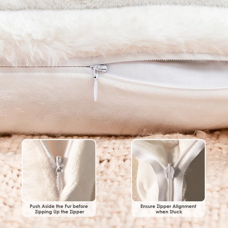 GriNeed Throw Pillow Covers Decorative Faux Fur Set of 2 12x20 Inch Pillow Covers, Soft Cream White Lumbar Plush Striped Pillowcases for Couch Sofa Bed Living Room, Fluffy Cute Home Boho Accent Decor - Image 3