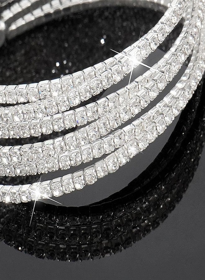 Suyi Rhinestone Bracelet for Women Silver Multilayer Cuff Bracelet Craystal Braidal Bracelets, adjustable, Rhinestone, alloy - Image 5
