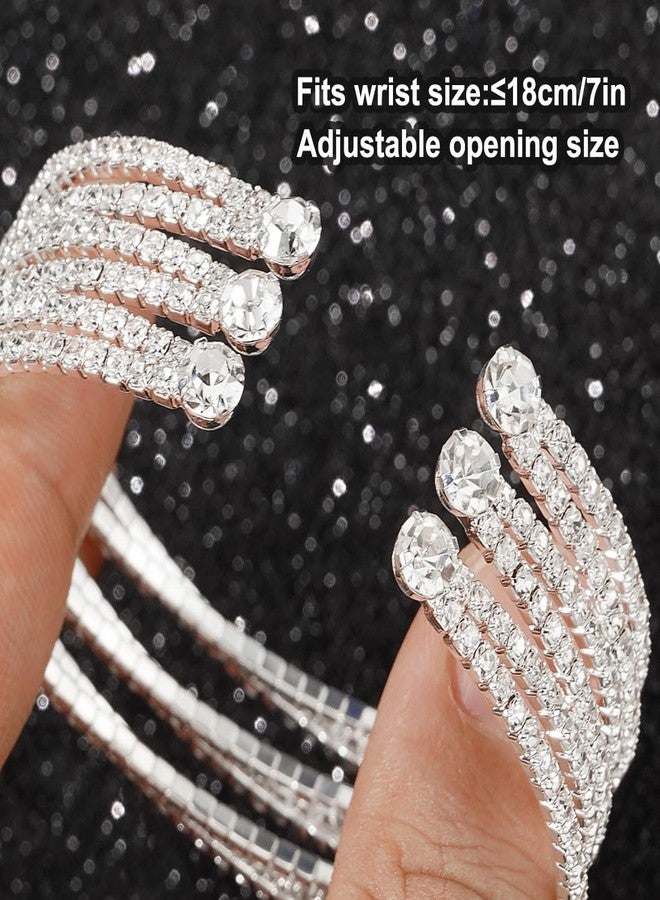 Suyi Rhinestone Bracelet for Women Silver Multilayer Cuff Bracelet Craystal Braidal Bracelets, adjustable, Rhinestone, alloy - Image 4