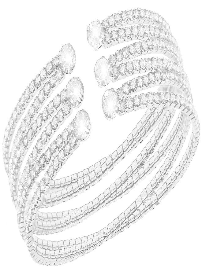 Suyi Rhinestone Bracelet for Women Silver Multilayer Cuff Bracelet Craystal Braidal Bracelets, adjustable, Rhinestone, alloy - Image 1