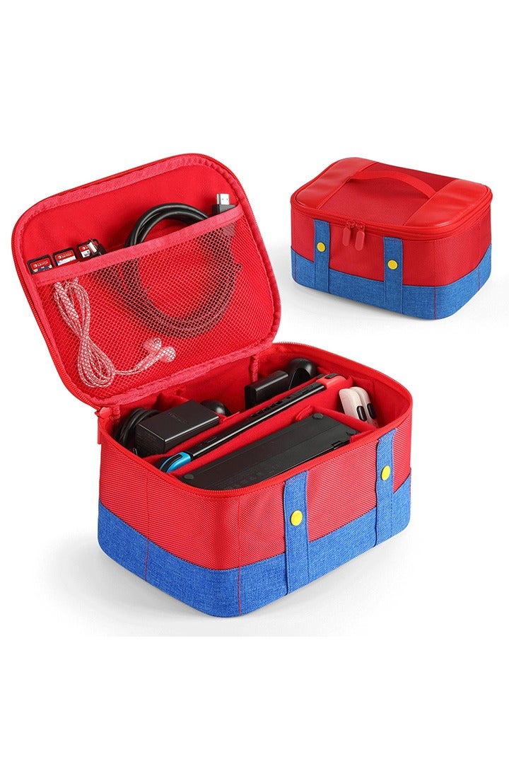 Portable Switch Case Travel Full Protective Carry Storage Bag Compatible , Cute Carrying Case for Nintendo Switch/OLED /Lite，Switch Console Pro Controller Accessories-Blue & Red - Image 1