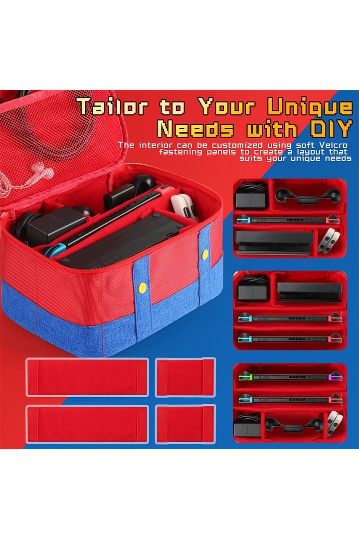 Portable Switch Case Travel Full Protective Carry Storage Bag Compatible , Cute Carrying Case for Nintendo Switch/OLED /Lite，Switch Console Pro Controller Accessories-Blue & Red - Image 2