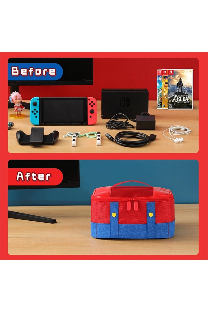 Portable Switch Case Travel Full Protective Carry Storage Bag Compatible , Cute Carrying Case for Nintendo Switch/OLED /Lite，Switch Console Pro Controller Accessories-Blue & Red - Image 3