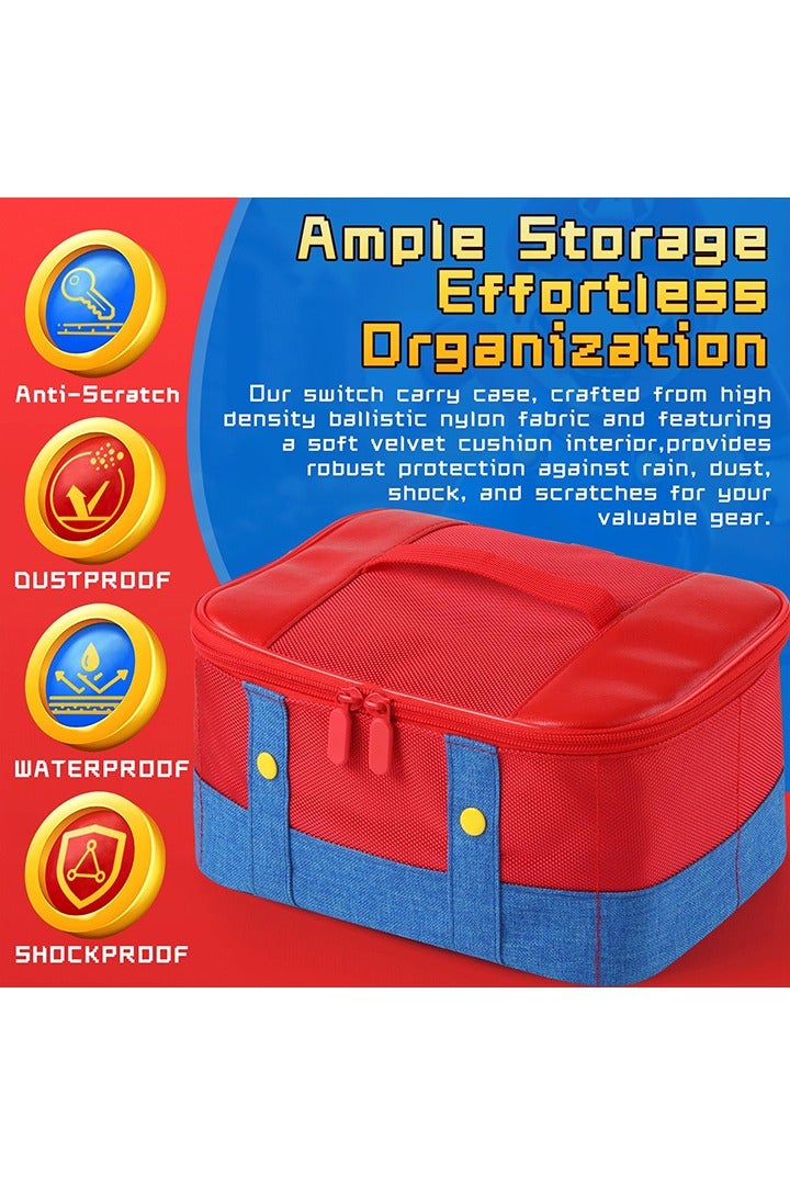 Portable Switch Case Travel Full Protective Carry Storage Bag Compatible , Cute Carrying Case for Nintendo Switch/OLED /Lite，Switch Console Pro Controller Accessories-Blue & Red - Image 4