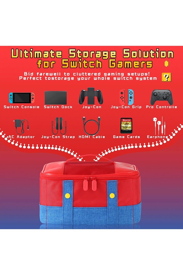 Portable Switch Case Travel Full Protective Carry Storage Bag Compatible , Cute Carrying Case for Nintendo Switch/OLED /Lite，Switch Console Pro Controller Accessories-Blue & Red - Image 5