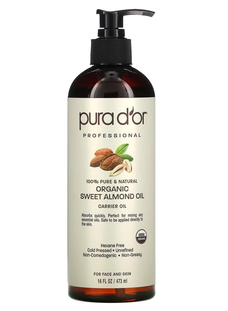 Pura d'or Professional Organic Sweet Almond Oil 16 fl oz 473 ml