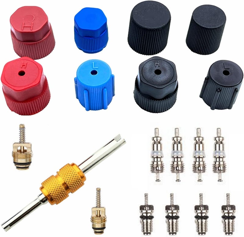 MAKINGTEC Air Conditioning Valve Core Kit, Car and Home AC R12 R134a Teflon Seal Refrigeration Schrader Valve Core with Valve Stem Core Tool Air Conditioning AC System Charging Port Seal Caps Kit - Image 1