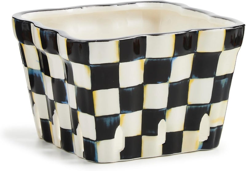 mackenzie childs MACKENZIECHILDS Ceramic Farmhouse Berry Basket Decorative Fruit Holder BlackandWhite Courtly Check - Image 1