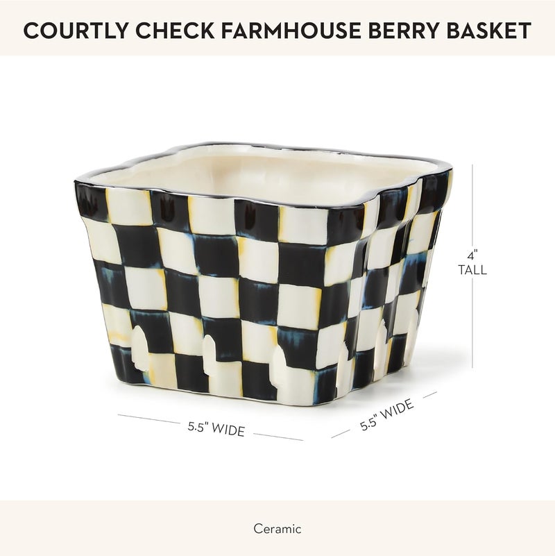 mackenzie childs MACKENZIECHILDS Ceramic Farmhouse Berry Basket Decorative Fruit Holder BlackandWhite Courtly Check - Image 4